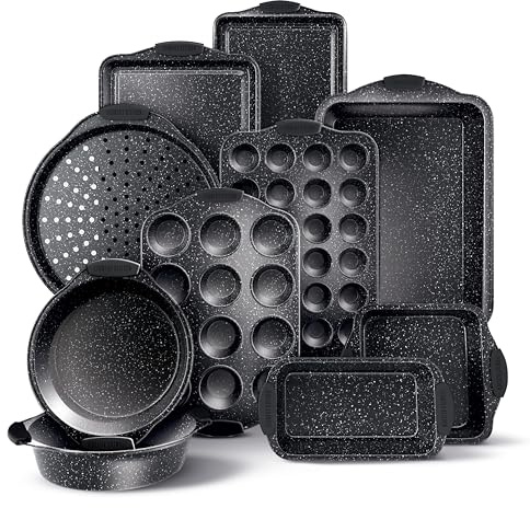 Country Kitchen Nonstick Stackable Bakeware Set - Durable, Easy Release Baking Set, Black, 10 Pcs