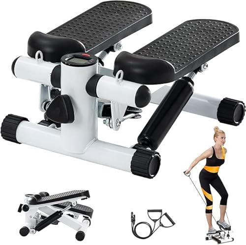 Pejevir Mini Stepper para Casa, Stepper hasta 150KG, Stepper Up-Down con Bandas de Resistencia Pantalla LCD Pedales Grandes, Entrenador de Brazos y Piernas para Principiantes Avanzados (Negro)