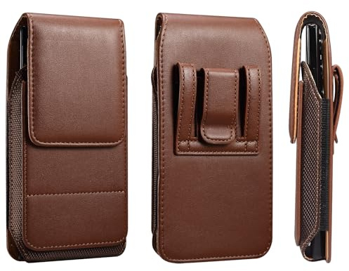 Étui de Ceinture Cuir pour Téléphone Homme, Pochette de Ceinture en Cuir pour Smartphone, 7.2 Sacoche Telephone avec Porte-cartes Housse Transport Poche Portefeuille avec Boucle Crochet de Ceinture