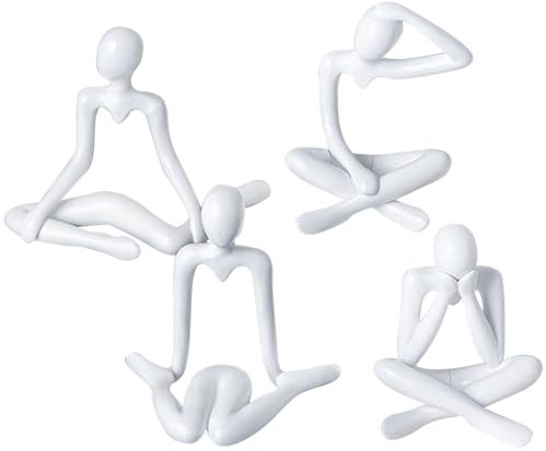 JSTHHTT Thinker Statue Set of 4, Mini Thinker Sculpture, White Abstract Figurines, Home Decor Modern Style, Modern Art Sculpture, for Home Living Room Office Table Artistic Decorative Statues