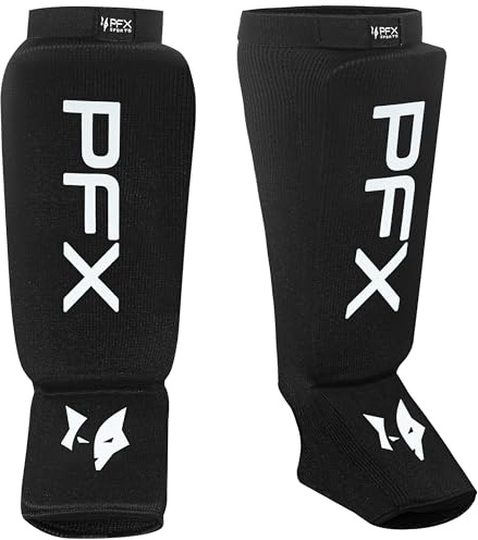 PFX Sports Espinilleras de espuma, ideal para artes marciales y kickboxing de Muay Thai, acolchado de alta densidad para máxima protección de espinillas, MMA, karate y taekwondo, ajuste duradero y