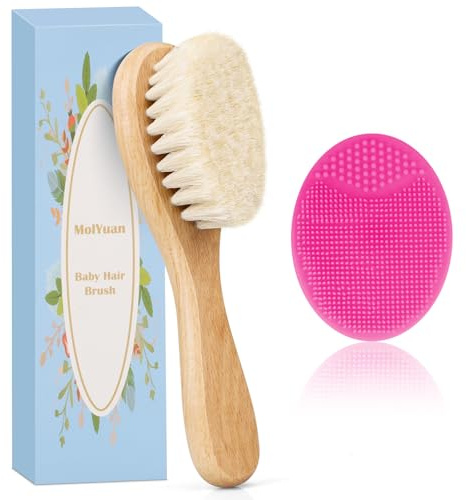 MolYuan Brosse cheveux bebe, à cheveux Poils de chèvre doux Premium Brosse à bébé en bois pour Cradle Cap, garçons et filles, pour enfant et nouveau-né, Rose rouge Brosse de chapeau de berceau