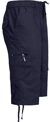 Turnhout Mens 3/4 Elasticated Waist Cargo Summer Combat Multi Pockets Long Length Shorts Three Quarter Pants