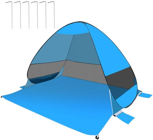Strandmussla Pop Up, 200 x 165 x 137 cm, strandmussla, baby, UV-skydd, 50 bärbara strandmusslor, UV-skydd för 3–4 personer, solskydd strand, med bärväska för familj, trädgård, camping