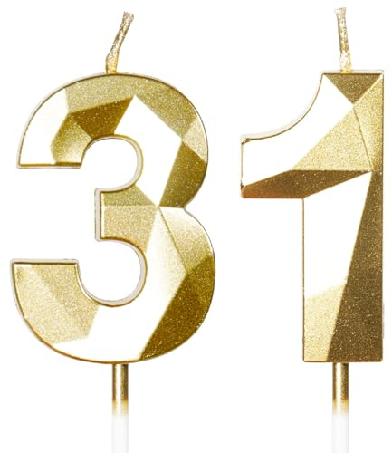 Yiran 31st Birthday Candles, Gold Number 31 Happy Birthday Candles, Cake Topper Decorations for Birthday Party, Wedding Anniversary Celebration Supply