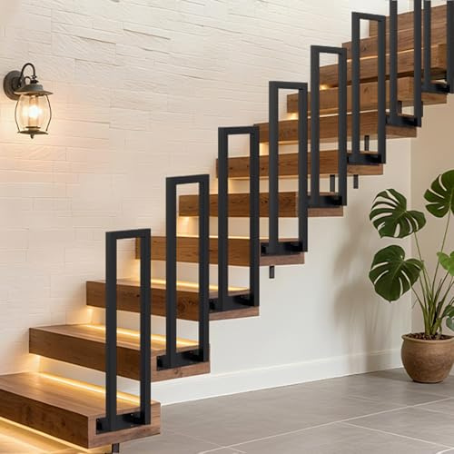 Ansobea - Rampe d'escalier Intérieur et Extérieur 100 cm en Forme de U Noire, Main Courante pour Escaliers - Pour Sous-sols, Villas, Appartements - 1 Pièce