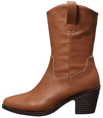 Generiska ridstövlar dam breda vadcowboystövlar dam medium hög, slip-stövlar vintage cowgirl stövlar med blockhäl traditionella stövlar spets cowgirl stövlar halvstövlar västerländska stövlar