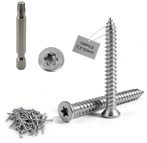 MIGUBIGU 120 PCS Turboviti Torx per Serramenti 7.5 mm x 52 mm con Punta Torx 30, Viti per Telaio Porte in Acciaio al Carbonio, Viti di Ancoraggio Diretto per Calcestruzzo per Finestre e Pareti