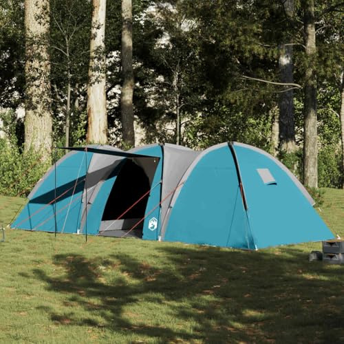 Kupol-familjetält 8 personer, blå, vattentät 185T polyester med PU-beläggning, rymligt campingtält med soltak, E-kontakt, för utomhusäventyr