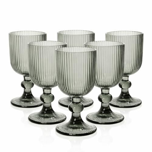 MECSAL CASALINGHI Set 6 Calici in Vetro Rigato 250 ml – Calici Colorati per Acqua, Cocktail e Aperitivo, Design Elegante, Resistenti e Lavabili in Lavastoviglie (Grigio)
