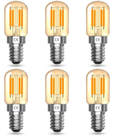 Klarlight Vintage 2W E14 LED Bombilla, Luz Cálida Lámpara de Sal Blanca 2200K, SES Pequeño Tornillo, T22 Vidrio Tubular Bombillas de Refrigeración, 15W Equivalente, No Regulable, 6 Paquetes