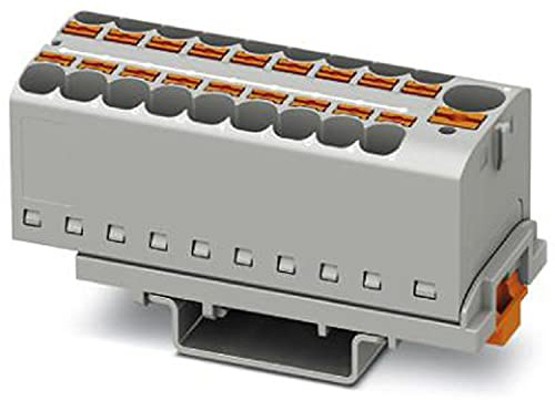 PHOENIX CONTACT PTFIX 10/18X4-NS35 GY Distribution Block, Number of Connections 19, Cross Section 0.5 mm² - 10 mm², AWG 20-6, Width 28.6 mm, Grey, Pack of 8