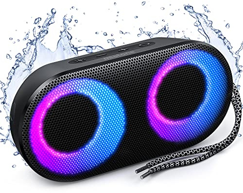 MIATONE Drum Shower Speaker with LED Lights, IPX7 Waterproof Bluetooth Speaker, 15W Loud Sound, Bluetooth 5.3, 24H Playtime, Portable Speaker for Bathroom, Shower, Pool, Beach, Teen Boys Girls Gifts