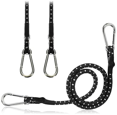 COM-FOUR® 3x elastiska remmar, bagageremmar med vita ränder | spännrep med karbinhake - elastiska remmar för cyklar - bilar - bagage