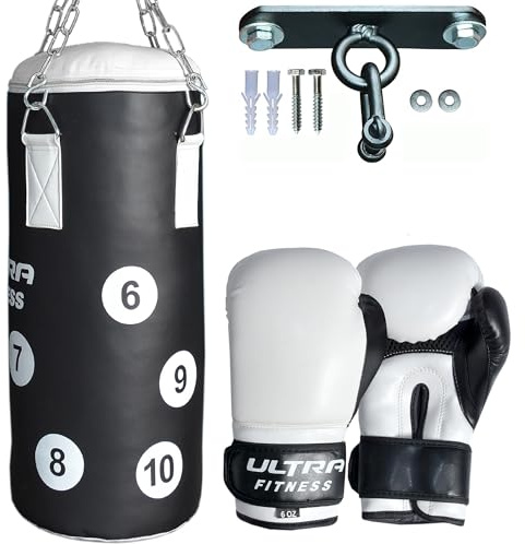 CROSSJAB Kids Punching Bag Set (Unfilled) - Double Layer Kids Punch Bag with 6oz Boxing Gloves, Chain & Ceiling Hook - Junior MMA, Muay Thai & Karate Training Gear for Boys & Girls, Age 6-15 Years