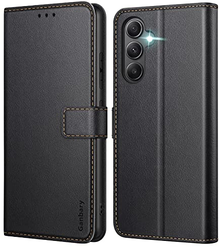 Ganbary Coque pour Samsung Galaxy A34 5G, [Housse en Cuir PU Premium] [Etui à Rabat] [Pochette de Portefeuille], Étui de Protection - Noir