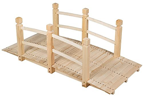 GOPLUS Pont en Bois Rustique et Massif avec Main Courante, Décoration de Jardin Pont d'Étang, Supporte de Poids Maximum 100 KG, 150 x 67 x 55CM, Naturel
