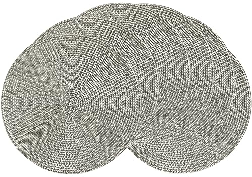 Juego de 6 Manteles Individuales, Salvamanteles Individuales Redondo Lavables, Resistente al Calor, Mantel Individual Plastico para Cocina Comedor, Gris