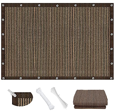 Sichtschutz Garten 7 x 9 m luftdurchlässig, wasserdurchlässig Sonnensegel Balkon Sonnenschutz 1 × 5 m Seile für Balkon Terrasse Garten, Braun A