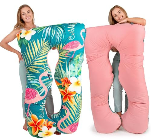 MAKOSAS KomfortKissen ORIGINAL - Premium Orthopädisches Kuschelkissen | Körperkissen | Seitenschläferkissen - Für besseren Schlaf und gegen Rückbeschwerden, 100 x 150 cm (Flamingo - Baumwolle)