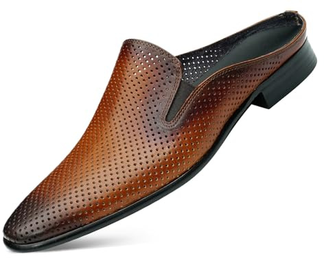 Santimon Men's Mules Formal Dress Loafers Leather Open Back Slippers Business Wedding Casual Fashion Slip On Clogs Sandals Summer Dress Shoes for Men Brown 10.5 US