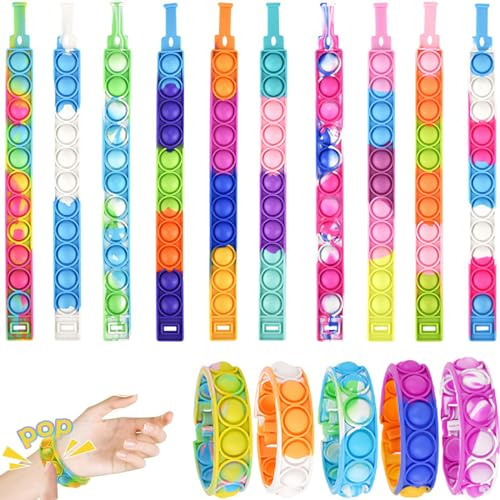 EIYVPRA 15 pezzi Bracciale in silicone, colori set da gioco con bracciale in gomma, Push Bubble Bracelets Fidget Toys, Giocattoli antistress per adulti e bambini, Ideale come gadget per feste bambini