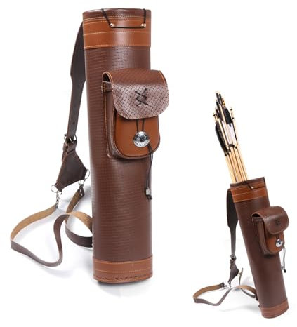 Toparchery Bogenschießen Köcher, Rückenköcher für Pfeile, Traditioneller Köcher mit großem Beutel für Jagd und Schießpraxis