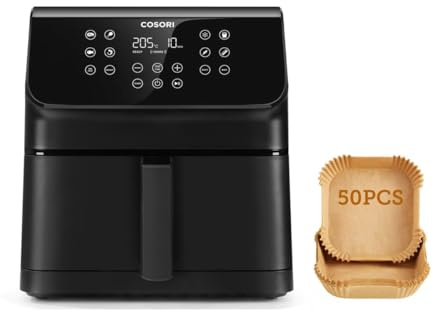 COSORI Premium II Chef Edition Freidora de Aire 6.2L Negra + Pack 50 Papeles Protectores