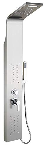 Colonna doccia idromassaggio spazzolata,Pannello Doccia Miscelatore 3 Funzioni Colonna Doccia Set in 304 Inox Sistema Set Doccia con Soffione Fisso,Massaggi,Doccetta e Bocca Vasca(7 * 20 * 140 cm)