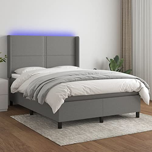 qohoio Boxspringbett mit Matratze & LED Bett Boxspringbett Bett Mit Matratze Polsterbett Schlafzimmer MöBel Dunkelgrau 140x200 cm Stoff - 3138238