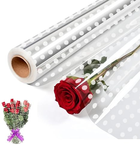 Carta Trasparente per Confezioni, 40CMx 30M Cellophane per Imballaggio 2.2Mil Carta Regalo Rotolo Cellophane carta da regalo per Fiori, Regali, Cesti, Imballaggi Artistici