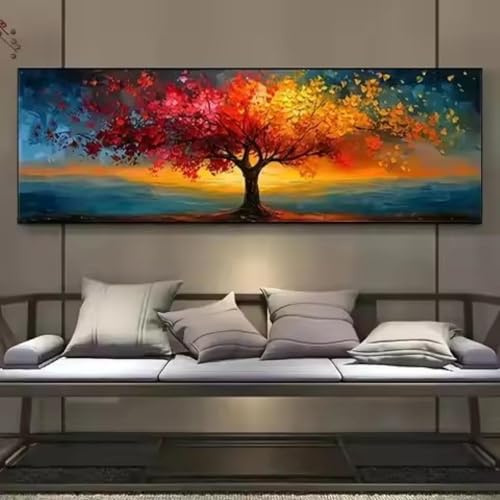 XINBAO Grande toile représentant l'arbre de vie - Impression sur toile - Décoration murale abstraite, motifs géométriques, pour salon, 35 x 105 cm, sans cadre