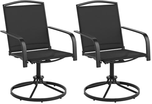 GIANTEX 2er Set Gartenstühle, 360° drehbare Schaukelstühle mit Hochlehner & Armlehnen, Balkonstühle für Terrasse, Garten, Hinterhof, Poolbereich, Terrassenstühle belastbar bis 150kg (Schwarz)