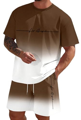 2 Pezzi Tuta Uomo,Estivi Spiaggia Completo da Ginnastica Completino Sportiva Jogging Polo E Pantaloncini 2-Piece Set Vacanza Tute Casa Beach Party Summer Holiday