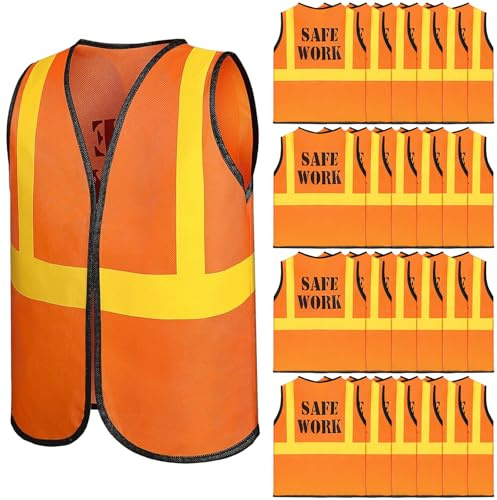 24 Pcs Kids Construction Vests Bulk, Dress Up Party Worker Costume, Career Role Play Vest for Boys Girls Outdoor Traffic Work Cycling Running