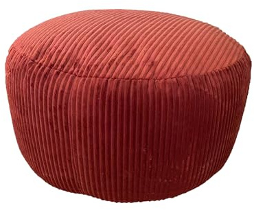 Relaxdays Pouf, Cord, HxD: 25 x 35 cm, polystyrenfyllning, rund golvsittdyna, vardagsrumspall, sittpuff, rost