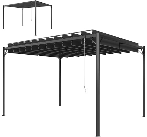 Outsunny Pérgola de Jardín 3x4 m, Cenador de Jardín con Techo de Lamas Orientables, Estructura de Metal, Protección UPF50+, Pabellón para Exterior, Patio, Terraza, Gris Oscuro