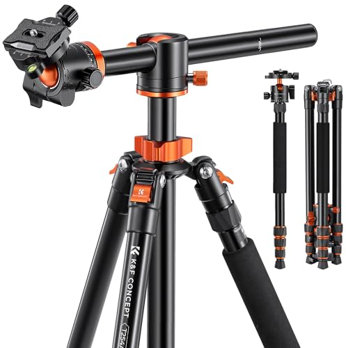 K&F Concept T254A6 Stativ Kamera, Aluminium Tripod mit 90 Grad Mittelsäule, Stativ mit 10 KG Belastung, 189cm Reisestativ