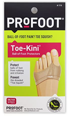 PROFOOT Toe-Kini Ball of Foot Cushions for Women (Size 5-9), Toe-Separating Foot Pads for Comfort When Walking in High Heels, Flats or Sneakers, Shock Absorbing Metatarsal Pads, 1 Pair