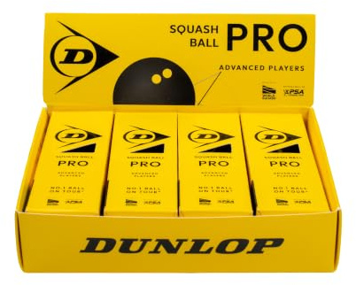 Dunlop Pelotas de Squash Pro, 2 Puntos Amarillos, 12 Pelotas (4 x 3)