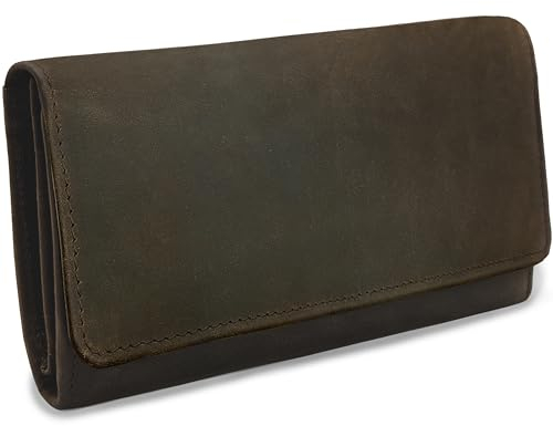 URBAN FOREST Geldbörse Damen Leder Braun groß mit RFID-Schutz | Leder Portemonnaie Damen lang | Echt Leder Geldbeutel Damen mit Reißverschluss & vielen Kartenfächern aus hochwertigem Naturleder