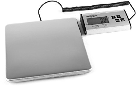 oneConcept Marketee balanza digital para paquetes hasta 200kg 27x27 cm (Báscula digital de precisión, intervalos de 100gr, función conteo y tara, apto funcionamiento a pilas)