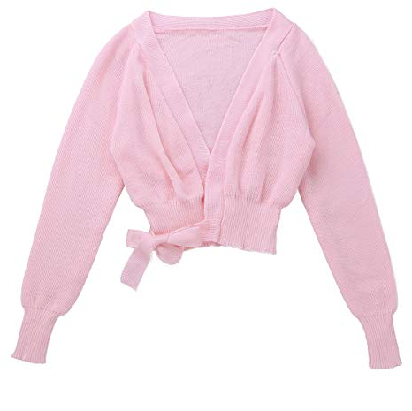 Freebily Kinder Mädchen Ballettjacke klassische langärmelige Strick Wickelpullover Ballett Tanz Strickjacke Wickeljacke Warm Top Bolero Jacke Gymnastik Kostüme Rosa 110-116