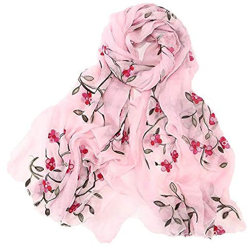 Pluto & Fox Damen Foulard bestickt mit Blumen Seidenschal Elegantes Retro-Design Schal Halsstola (Hell-Pink)