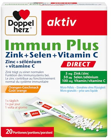 Doppelherz Immun Plus Direct – Le zinc, le sélénium et la vitamine C contribuent au fonctionnement normal du système immunitaire – 20 sachets