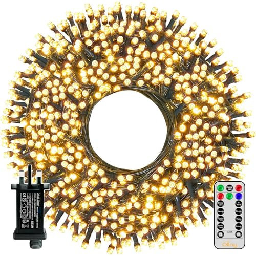 Ollny 80m 800 LED Outdoor Fairy Lights Mains Powered, Warm White Waterproof String Light with Plug/Remote/Modes/Timer, Bright Lighting Outside Indoor Garden Party Wedding Decorations