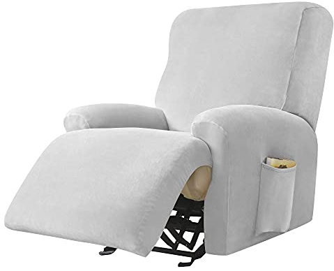JHLD Stretchhusse für Relaxsessel rutschfest-hellgrau-1 Sitzer | Samt Sesselbezug Relaxsessel Elastisch mit Taschen waschbar Für Kinder Haustiere
