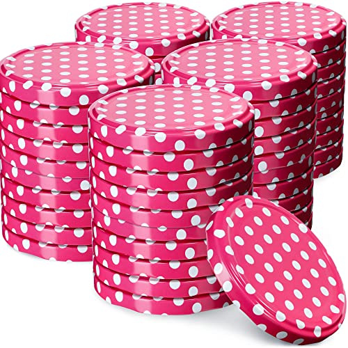 KADAX 50 stycken skruvlocksset med Ø 66 mm i rosa prickar, ersättningslock, för glasburkar och förvaringsburkar, lufttäta och läckagesäkra