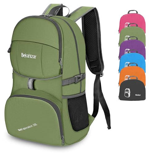 Bekahizar Sac à Dos Pliable 35L, Petit Sac à Dos Randonnée Léger Sac de Voyage pour Femme Homme Enfants Plein Camping Voyage Escalade, Marche, Cyclism Sports Et Plein Air