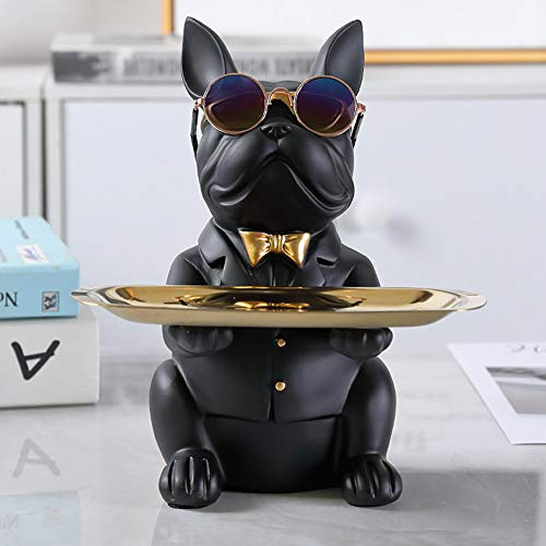 OKESYO Bulldogge Skulptur Deko, Französische Bulldogge Tablett Deko, Bulldogge Tablett Deko, Hund Deko Geschenk für Wohnzimmer, Eingangsbereich, Büro, Schreibtischdekoration
